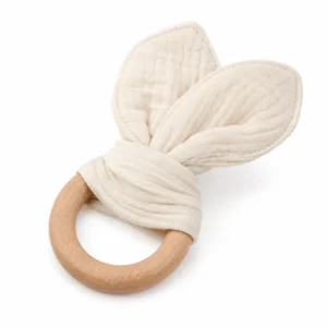 Anillo de dentición Montessori de madera y algodón